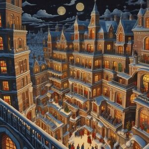 Winter Night Cityscape Art Print